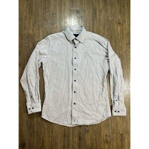 David Donahue Shirt 16 34/35 Button Up Cotton Pique L/S Textured Trim Fit